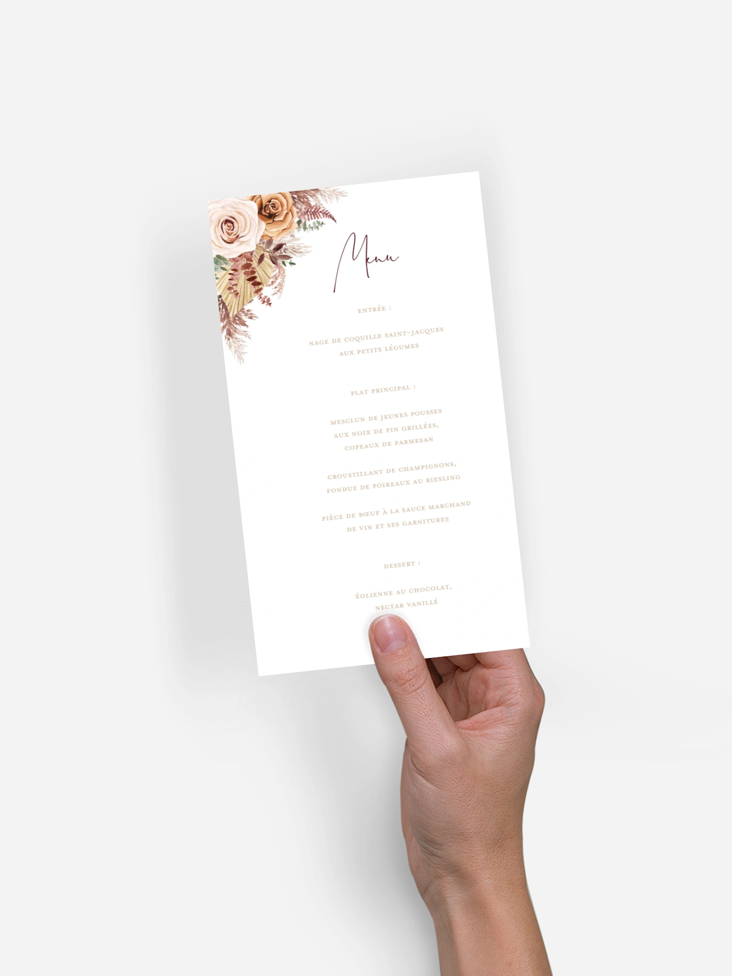 Menu mariage Bohemian rose