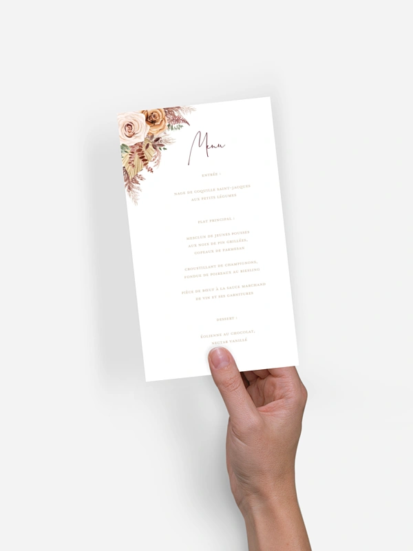 Menu mariage Bohemian rose