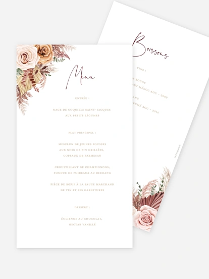 Menu mariage Bohemian rose