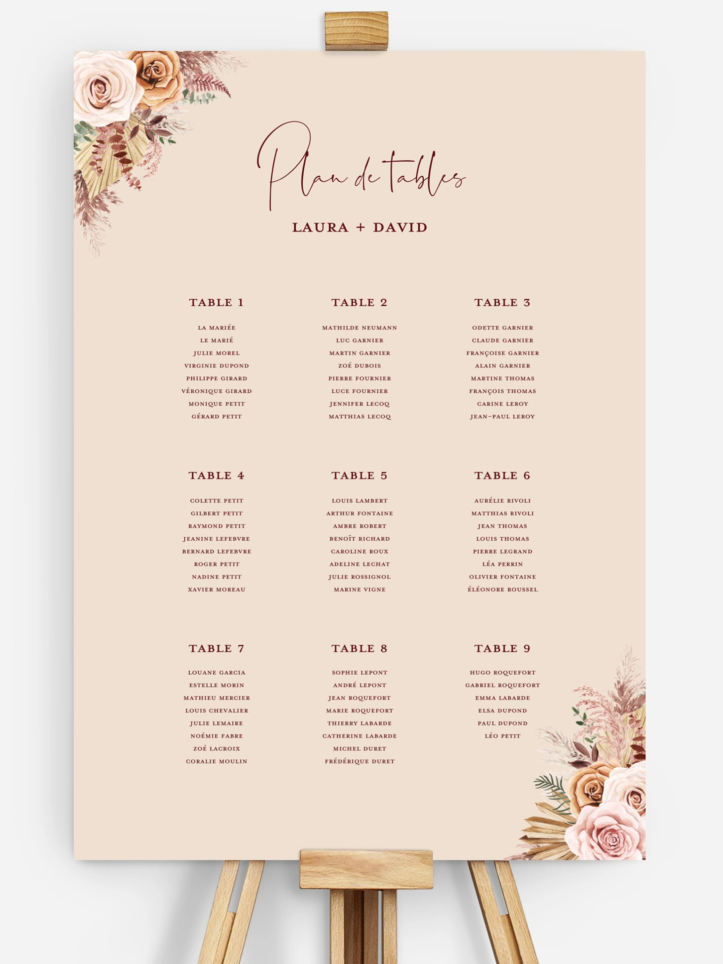 Poster plan de table mariage Bohemian rose