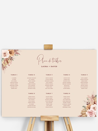 Poster plan de table mariage Bohemian rose