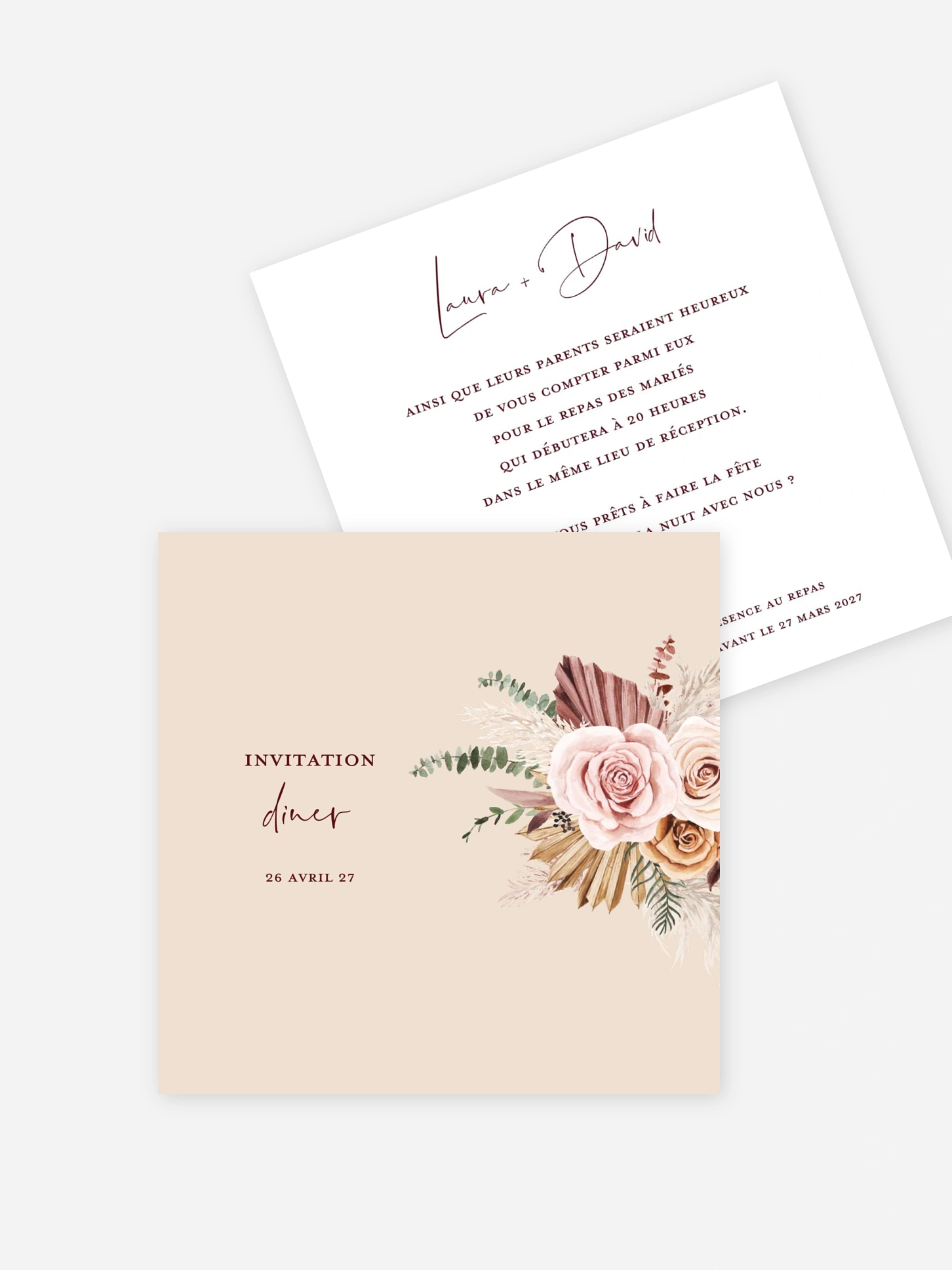 Carton d'invitation Bohemian rose