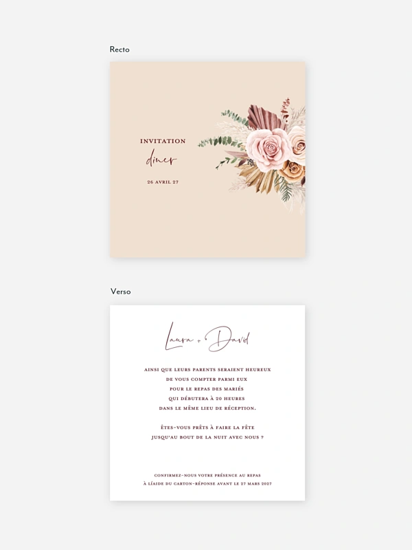 Carton d'invitation Bohemian rose