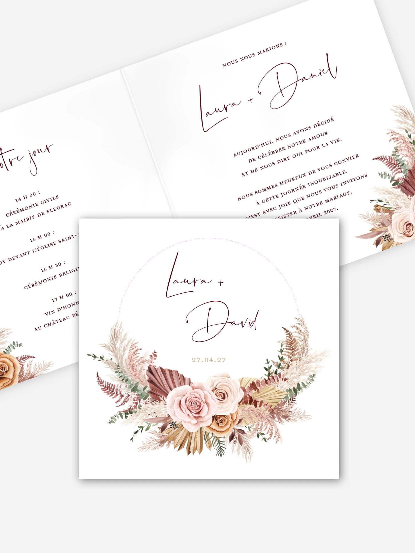 Faire-part de mariage Bohemian rose