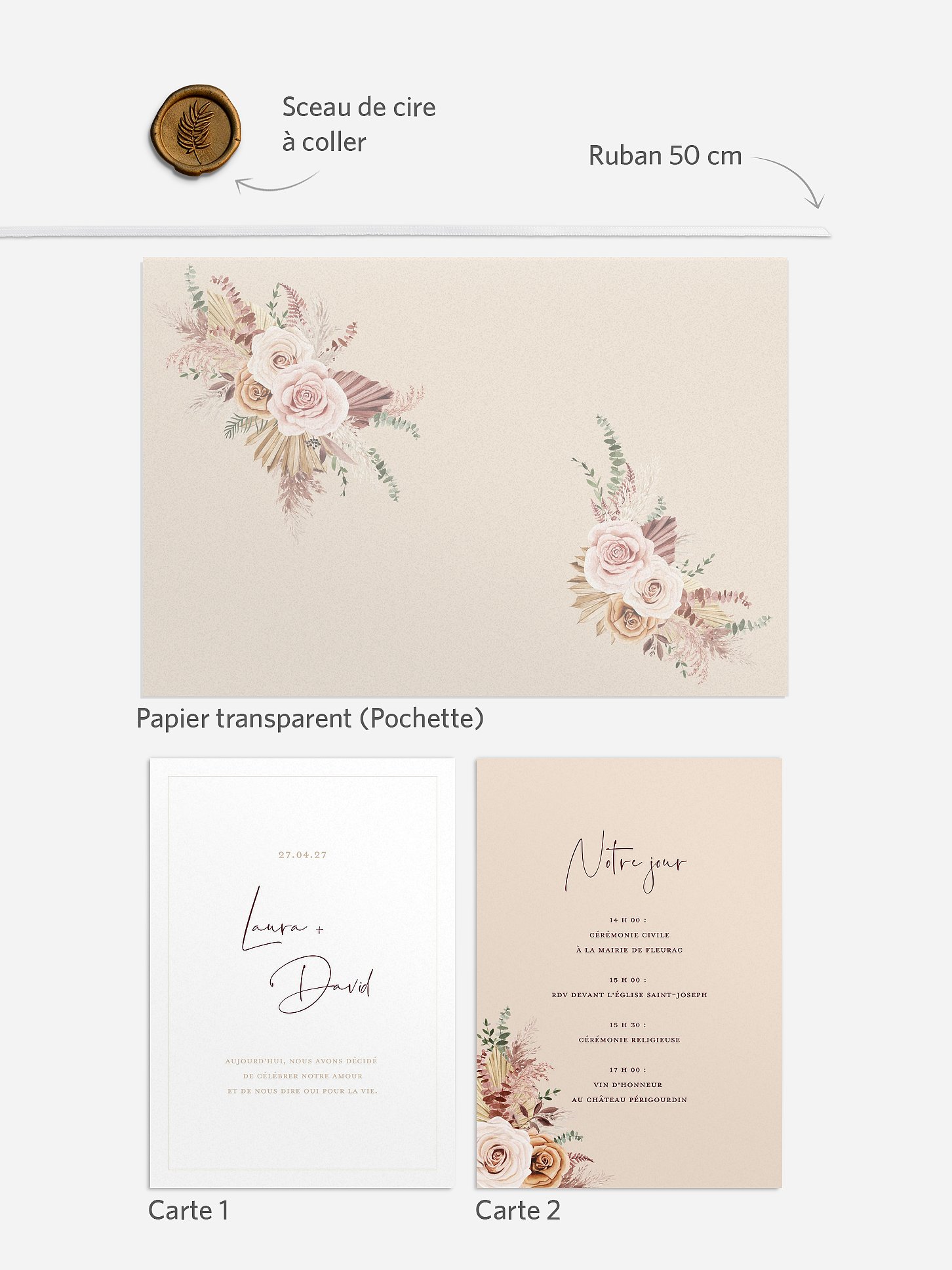 Faire-part de mariage Bohemian rose