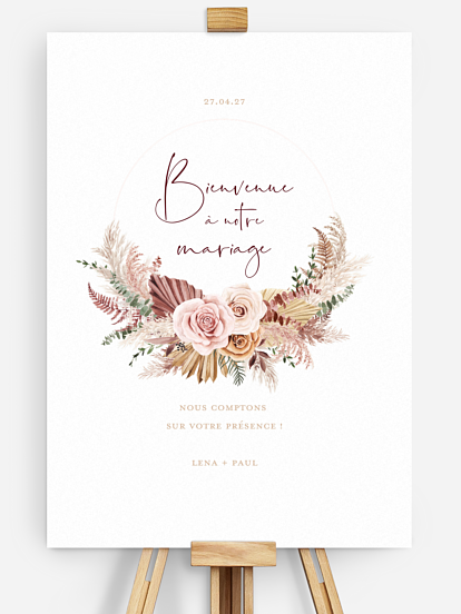 Poster bienvenue mariage Bohemian rose