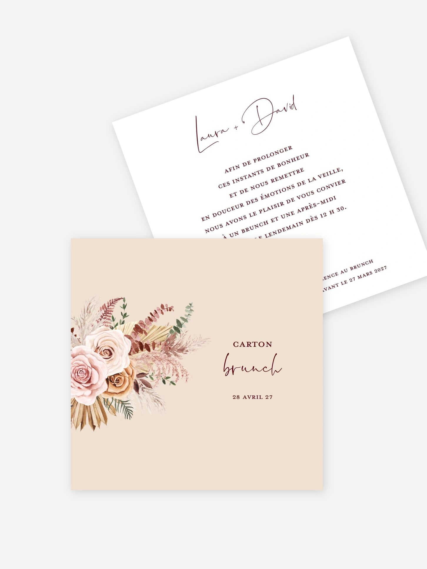 Carte brunch Bohemian rose