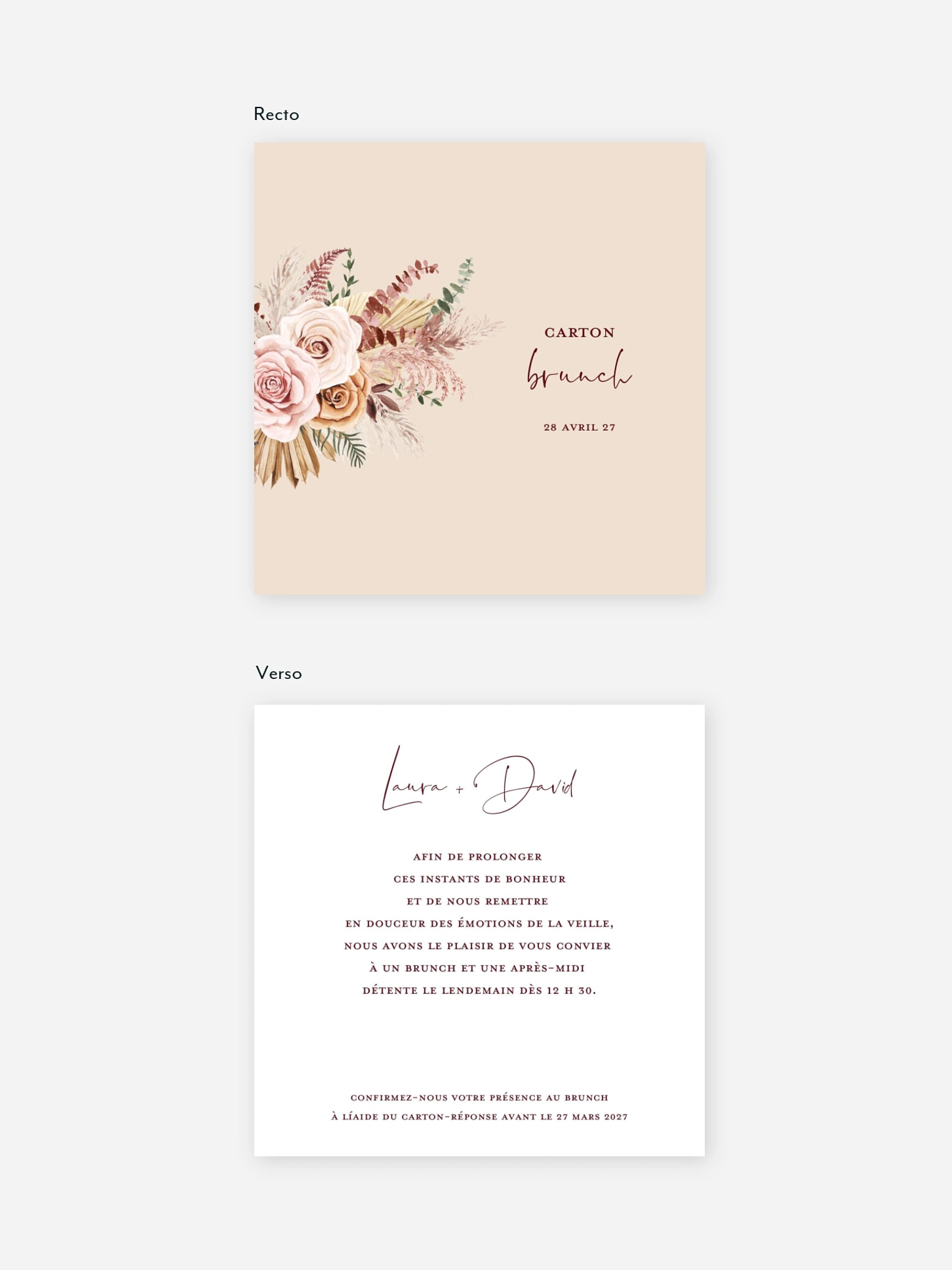Carte brunch Bohemian rose