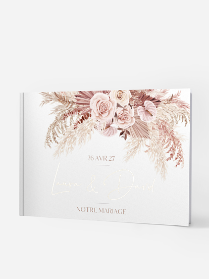 Livre d'or en kraft personnalisé avec prénoms pour mariage avec initiales  embossées dorées -  France