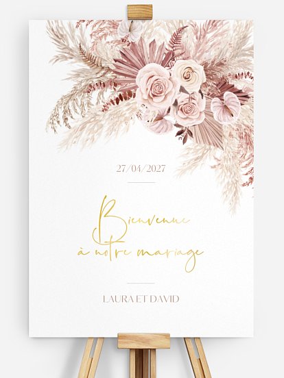 Poster bienvenue mariage Amour précieux pampas