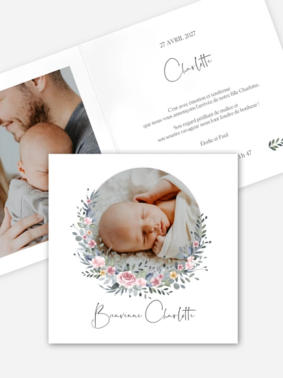 Faire-part naissance Portrait romantique