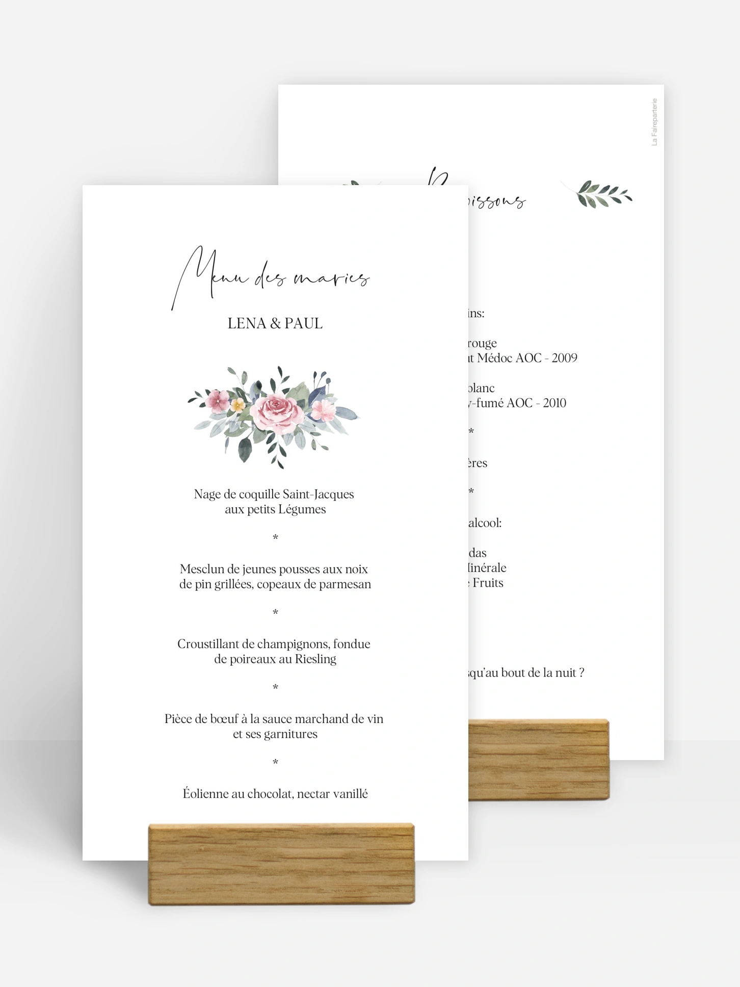 Menu mariage Portrait romantique