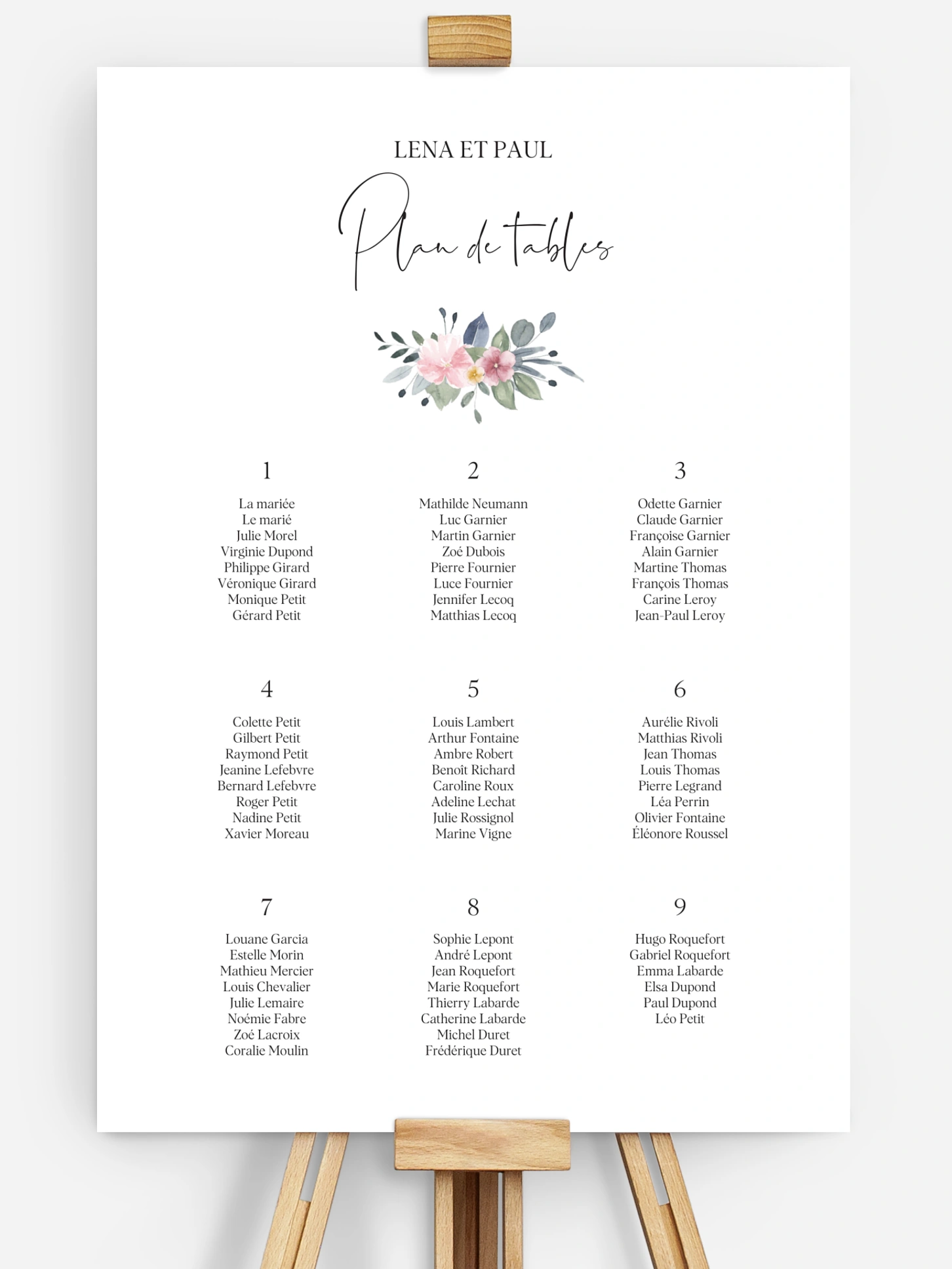 Poster plan de table mariage Portrait romantique