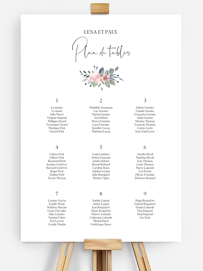 Poster plan de table mariage Portrait romantique