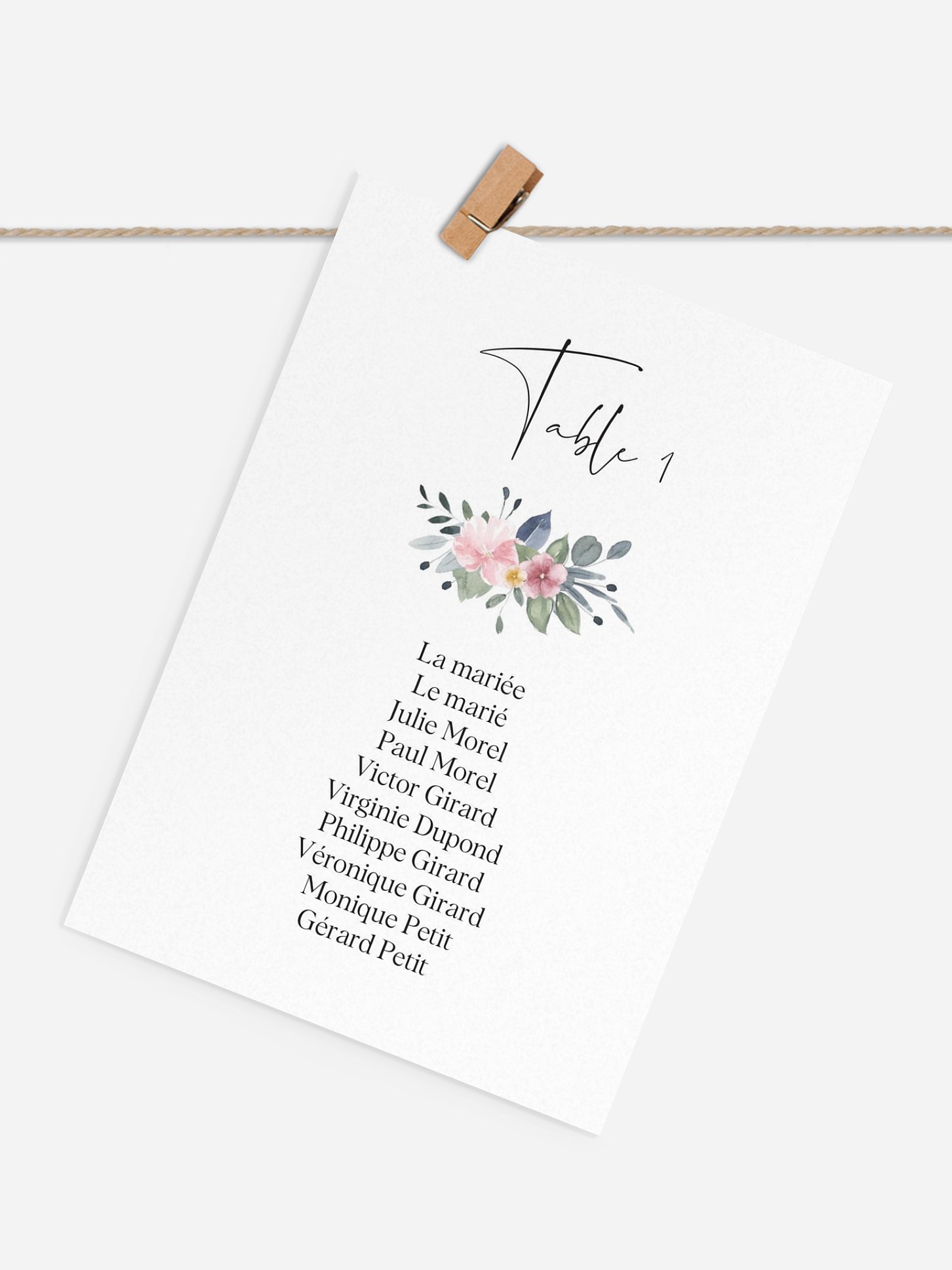 Cartons plan de table mariage Portrait romantique