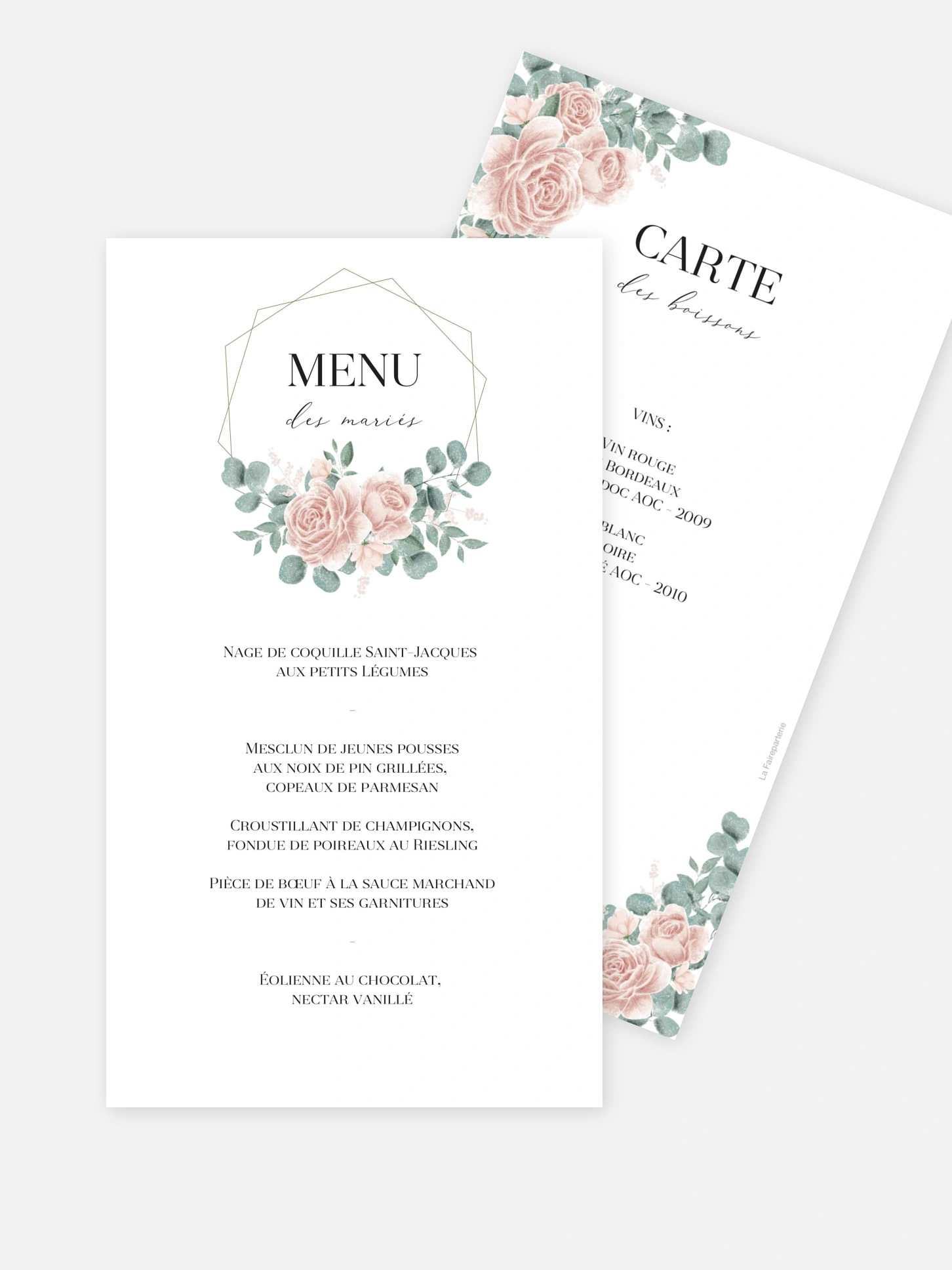 Menu mariage Poésie romantique