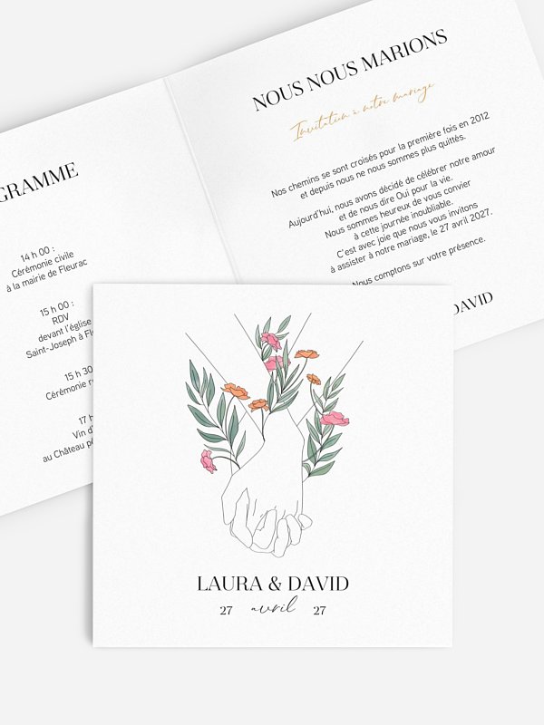 Faire-part de mariage Main dans la main