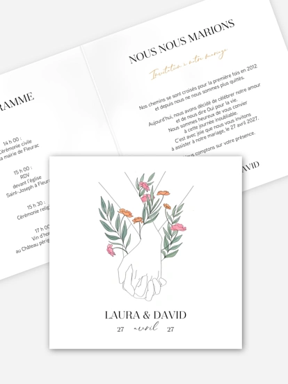 Faire-part de mariage Main dans la main