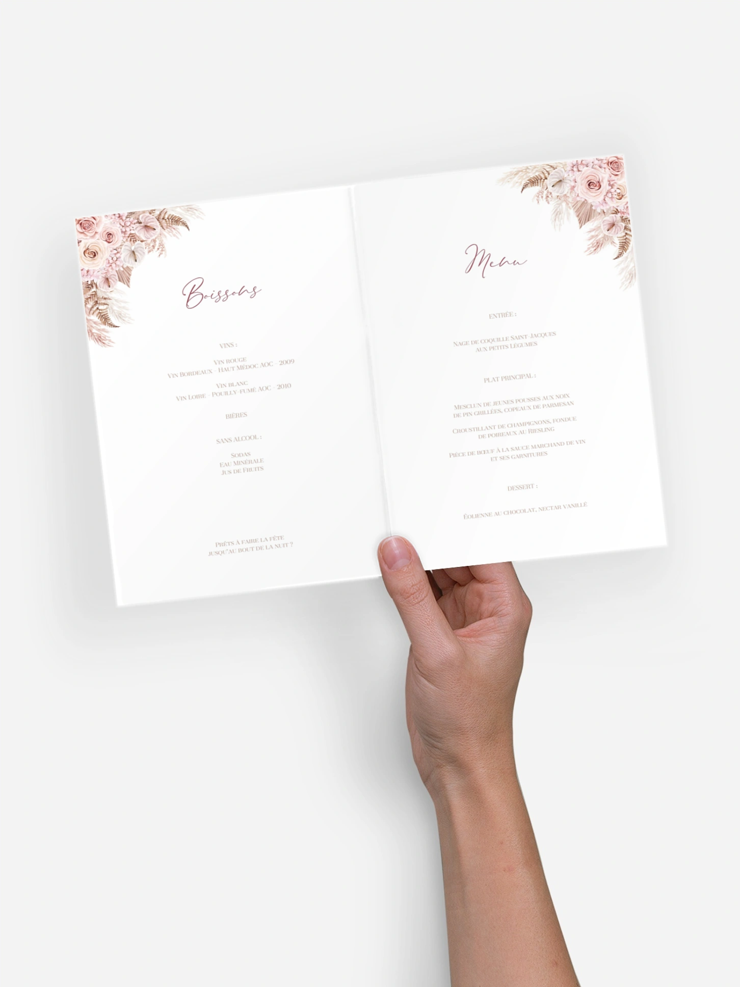 Menu mariage Blush bloom
