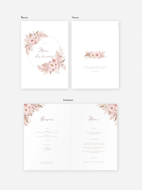 Menu mariage Blush bloom