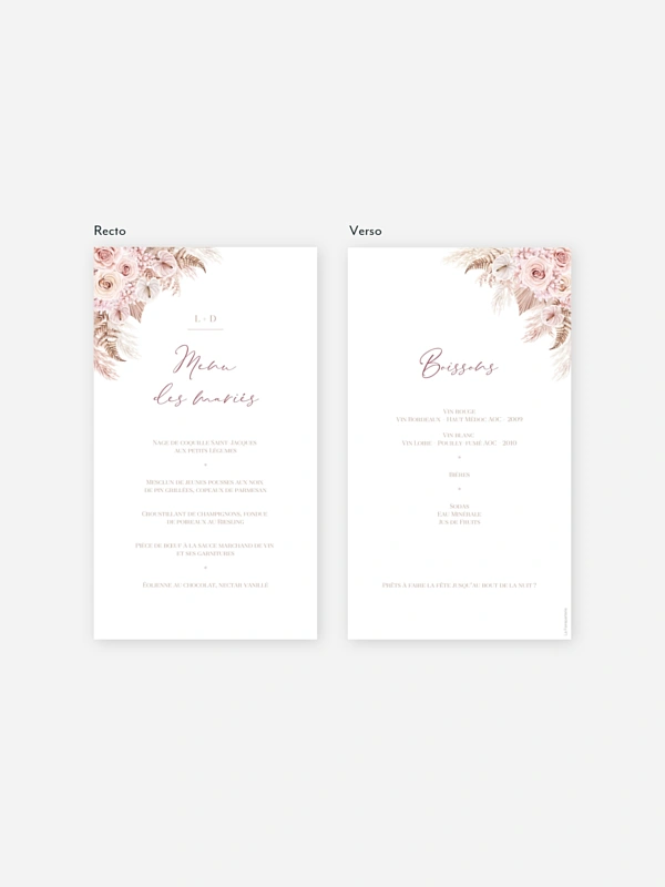 Menu mariage Blush bloom