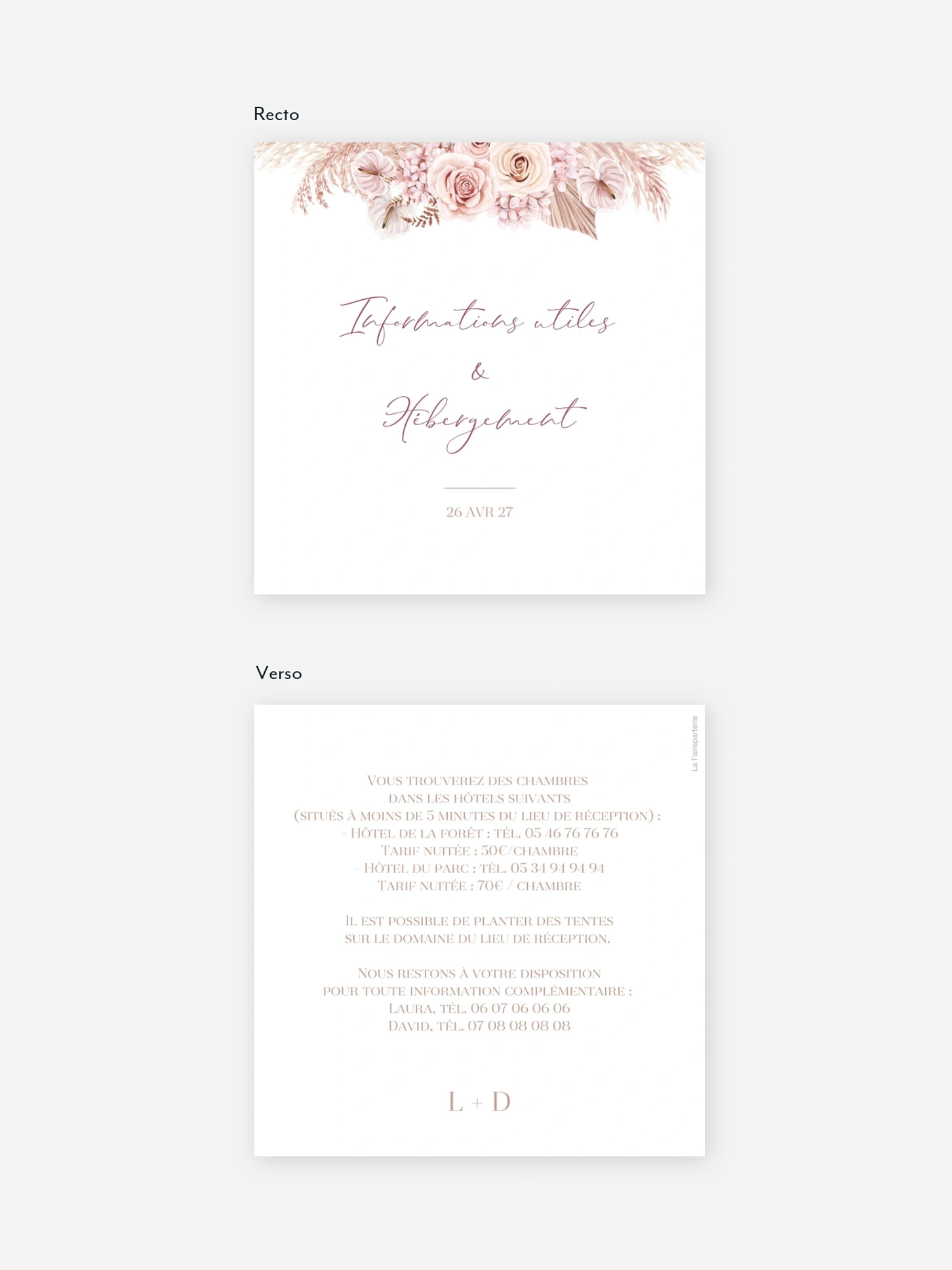 Carton information hébergement Blush bloom