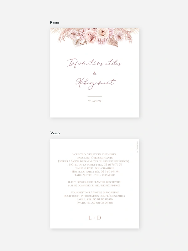 Carton information hébergement Blush bloom