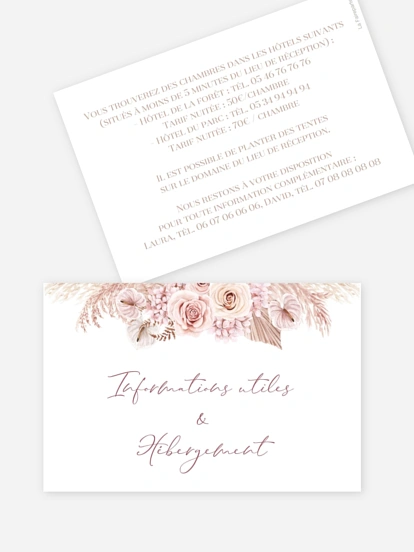 Carton information hébergement Blush bloom