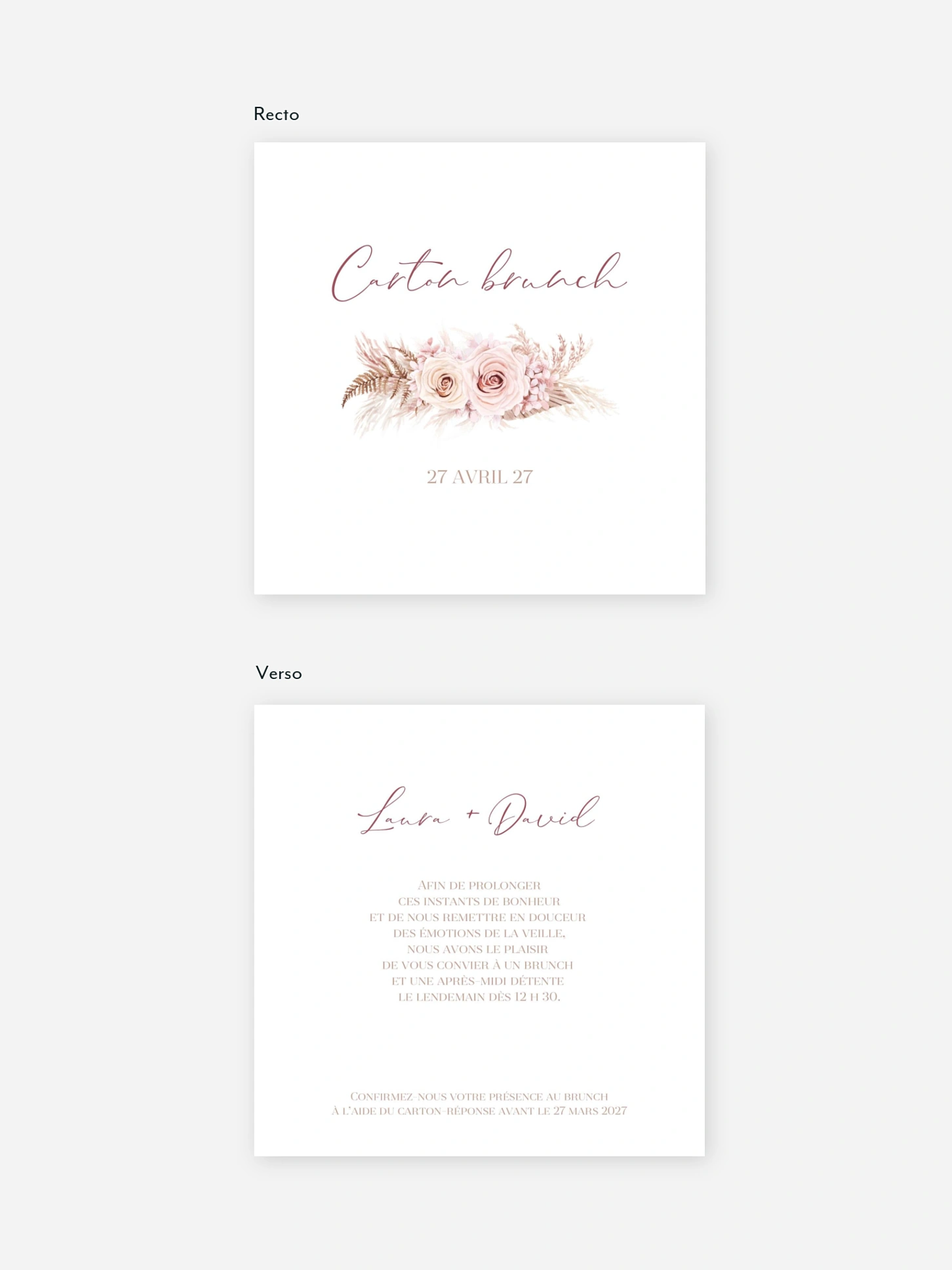 Carte brunch Blush bloom
