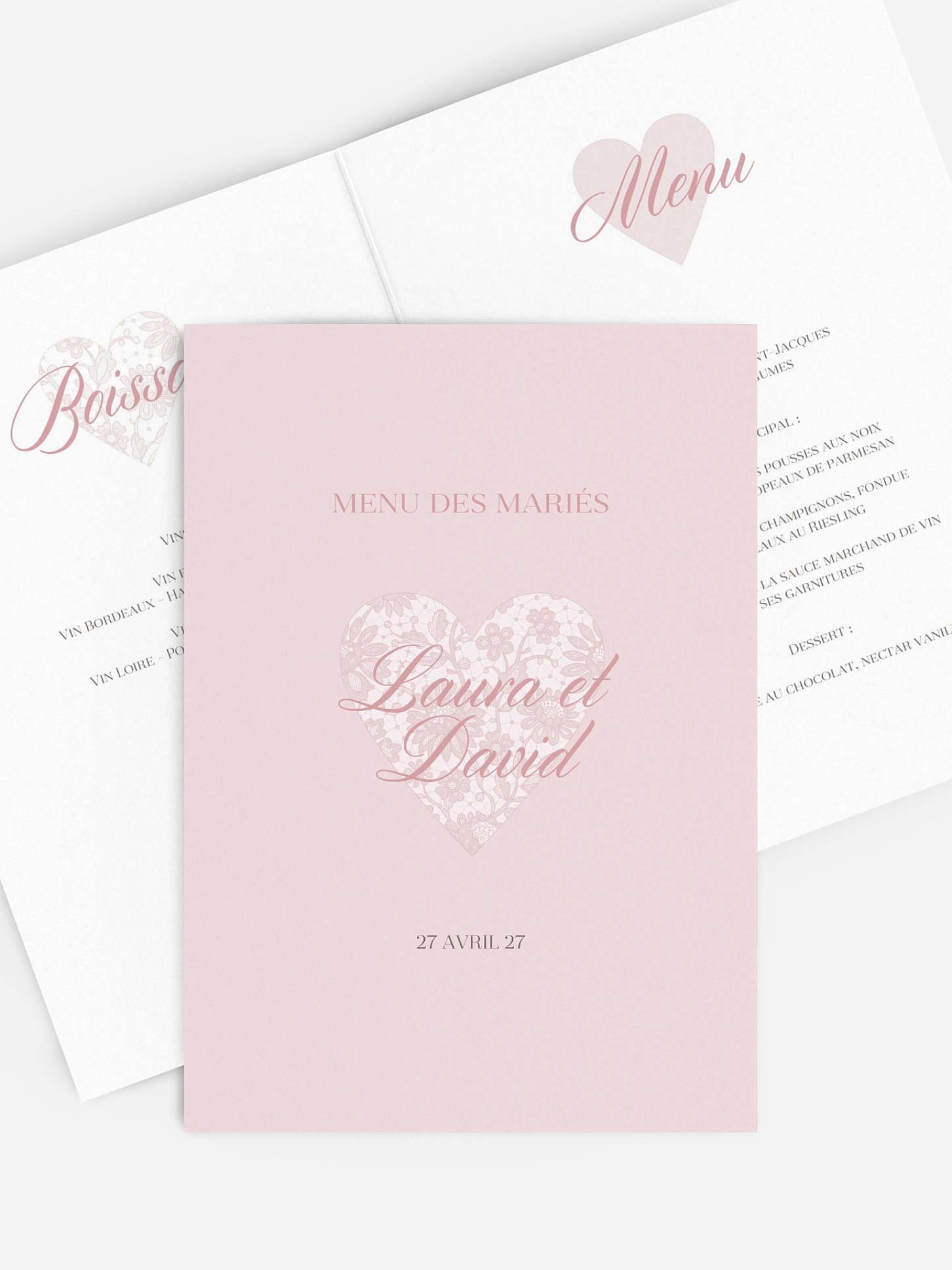 Menu mariage Oui romantique