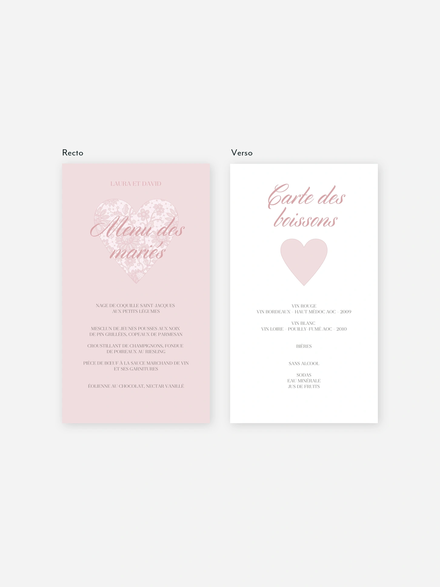 Menu mariage Oui romantique