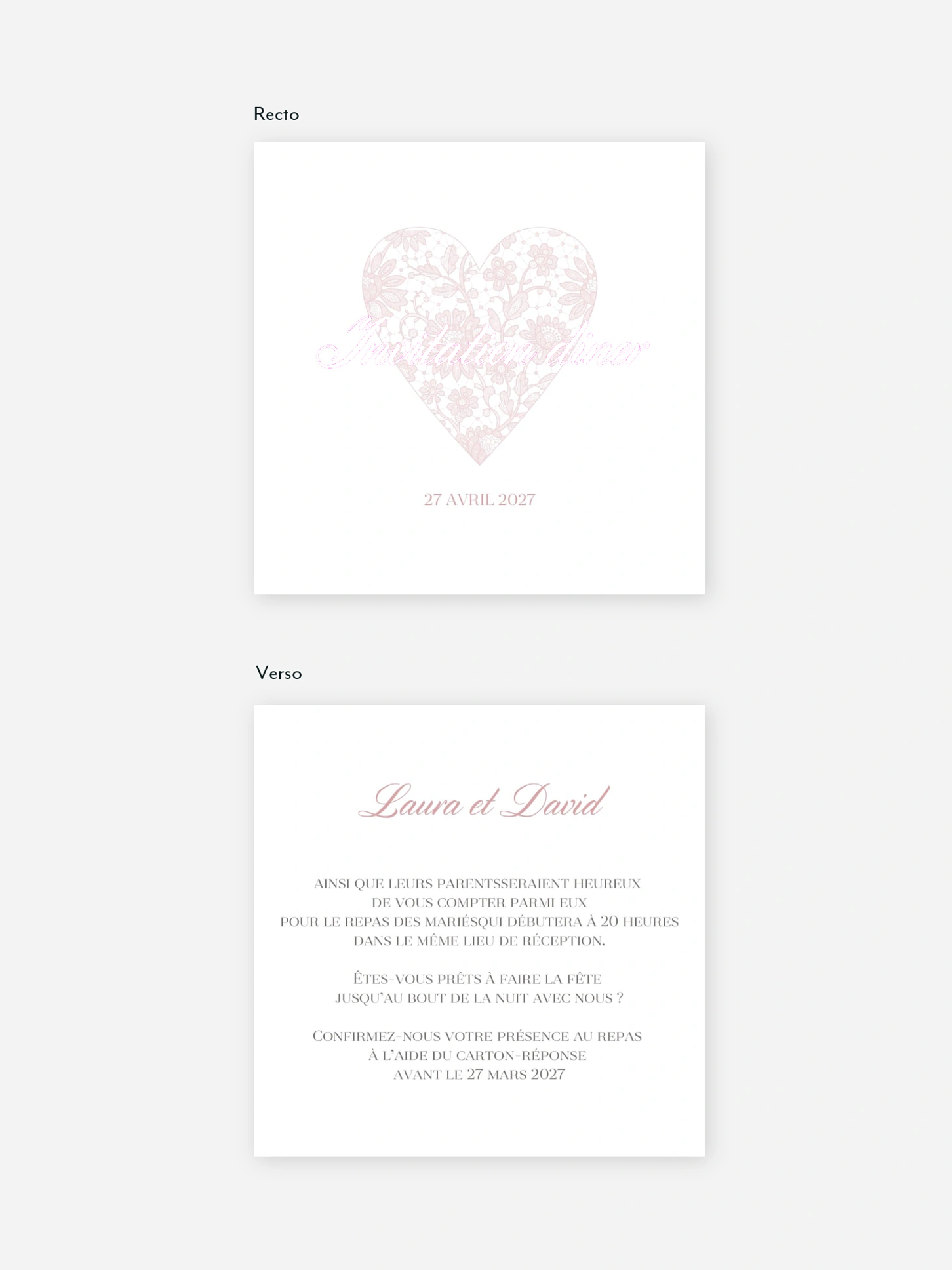 Carton d'invitation Oui romantique
