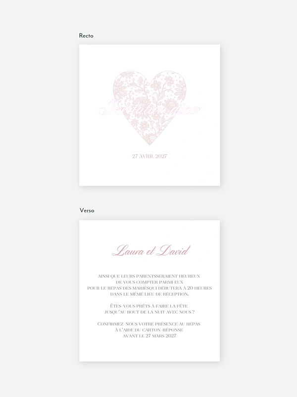 Carton d'invitation Oui romantique