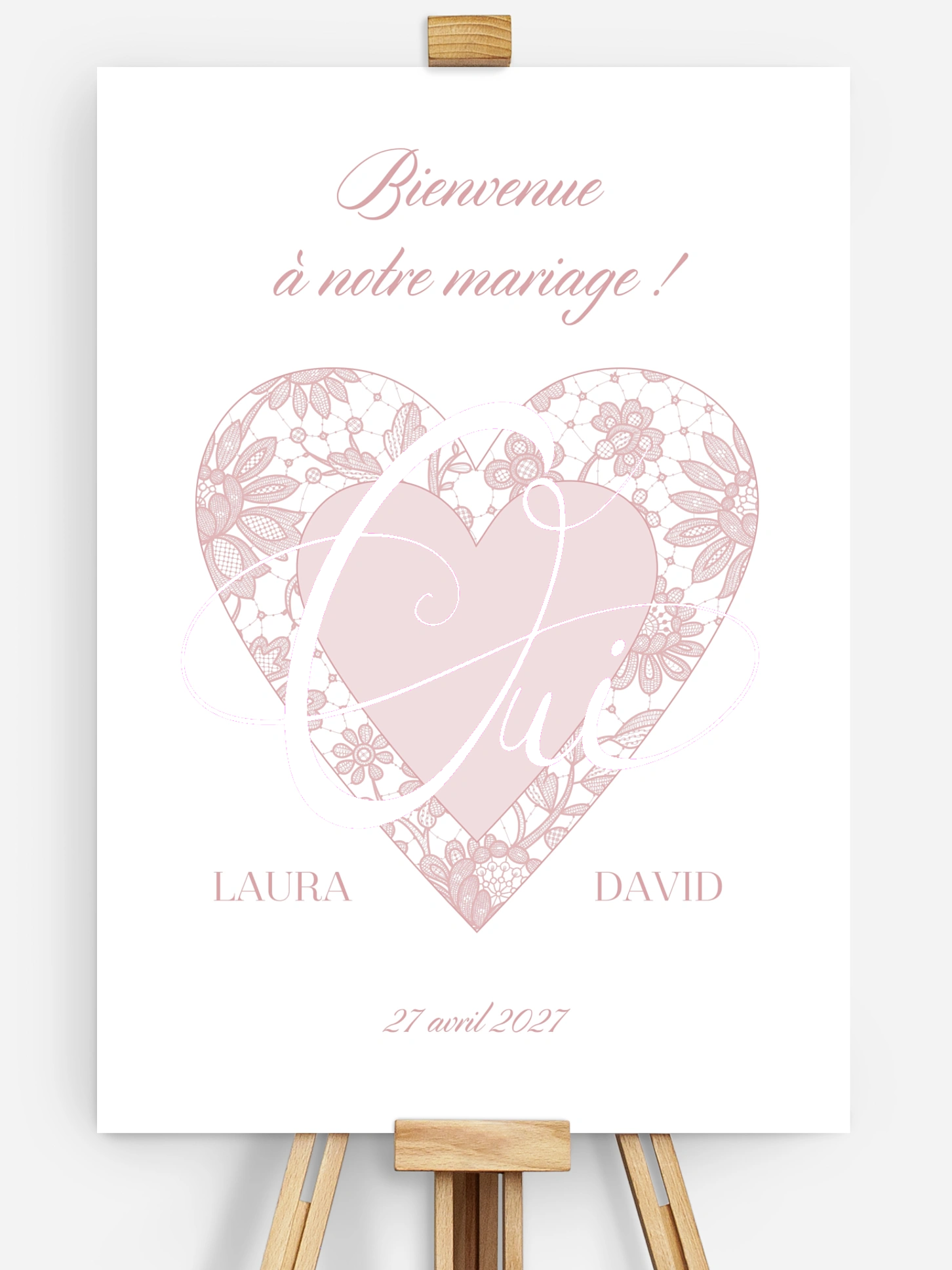 Poster bienvenue mariage Oui romantique