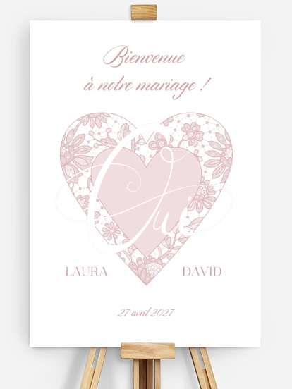 Poster bienvenue mariage Oui romantique