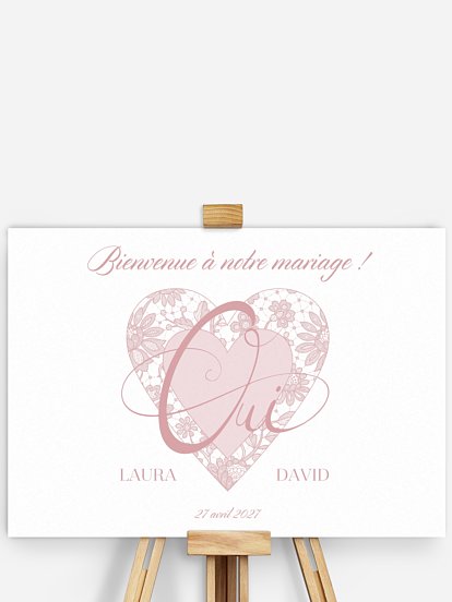Poster bienvenue mariage Oui romantique