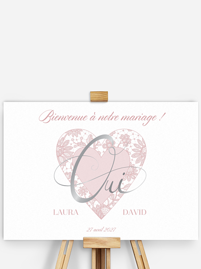 Poster bienvenue mariage Oui romantique