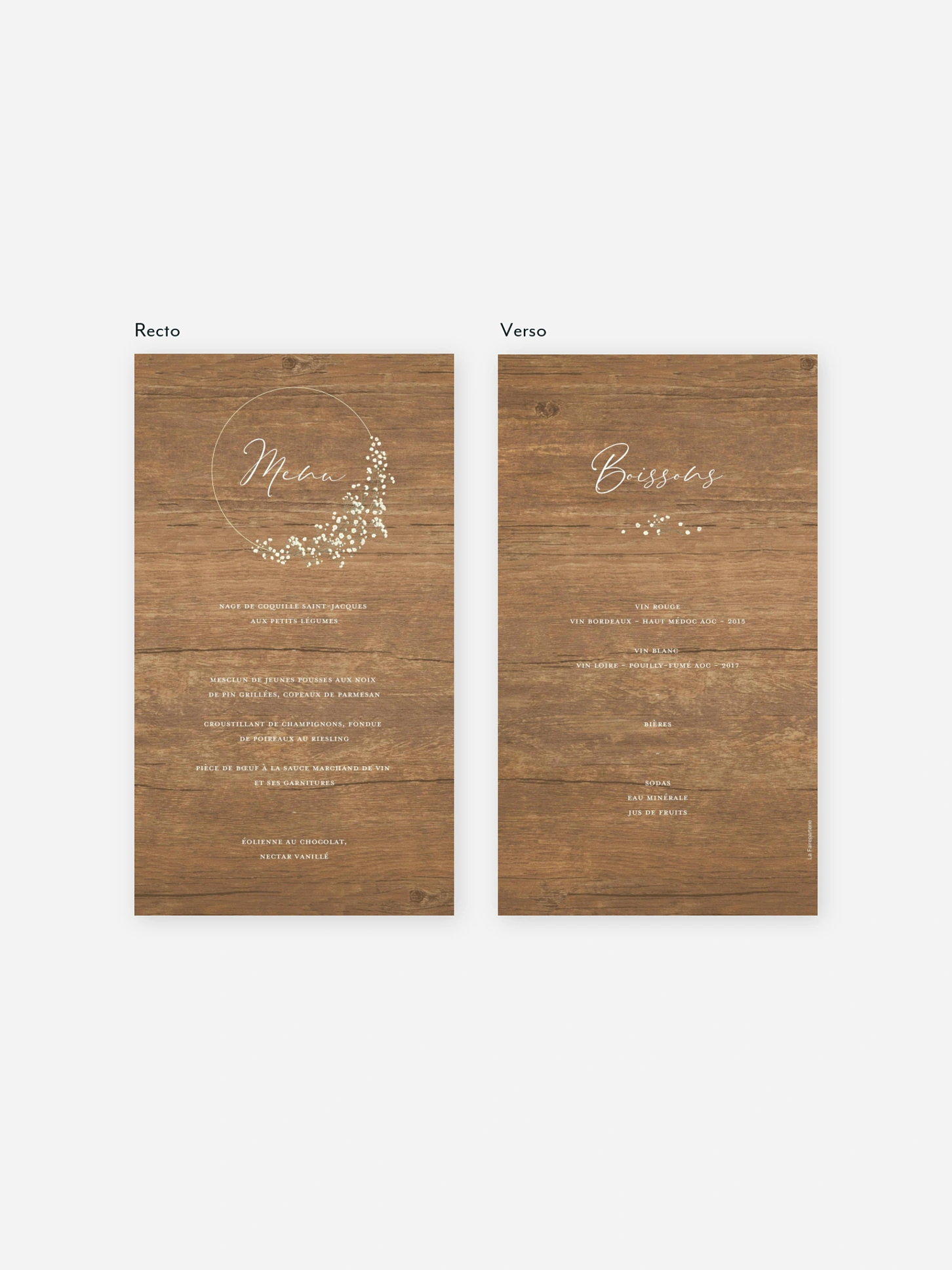Menu mariage Couronne gypsophile