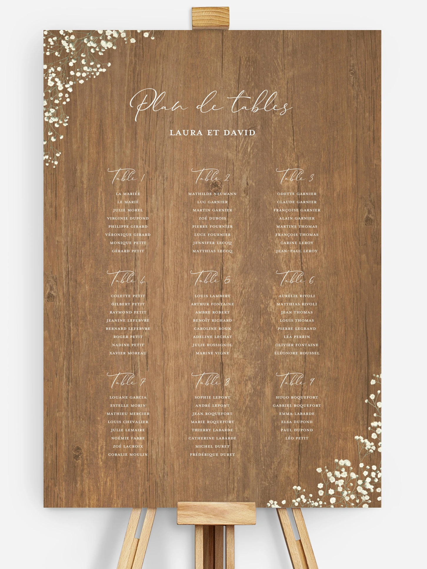 Poster plan de table mariage Couronne gypsophile