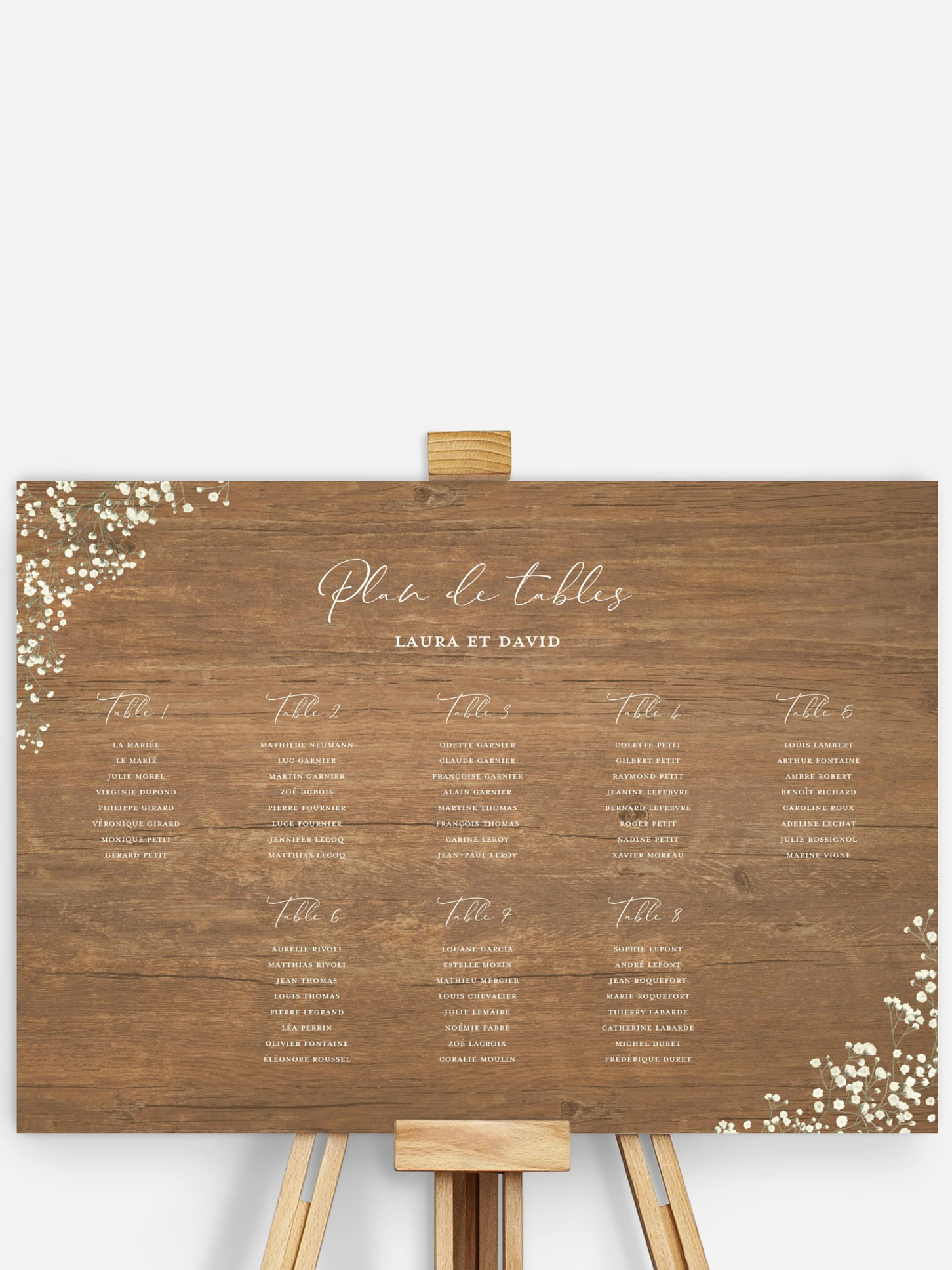 Poster plan de table mariage Couronne gypsophile
