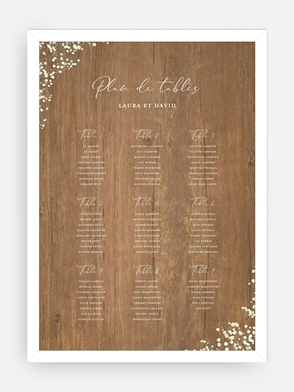 Poster plan de table mariage Couronne gypsophile