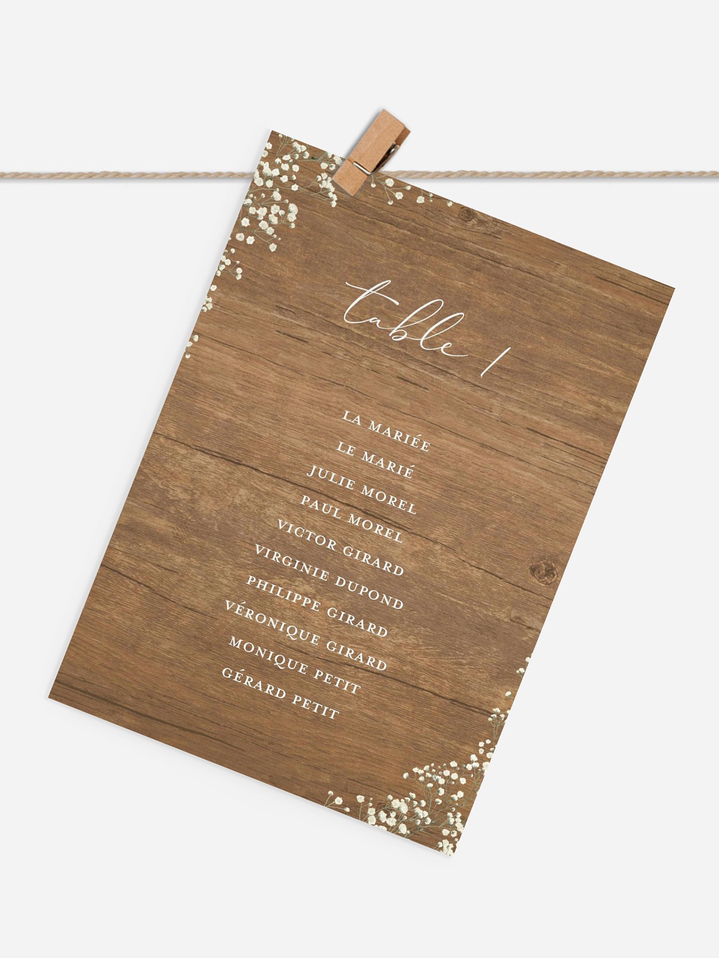 Cartons plan de table mariage Couronne gypsophile