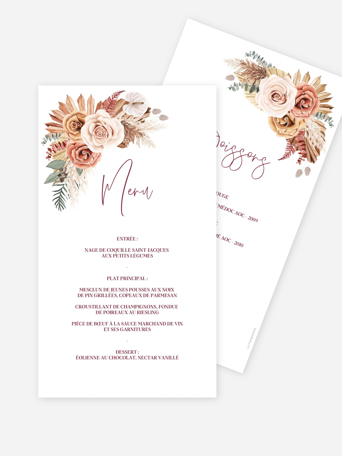 Menu mariage Bohemian Florals