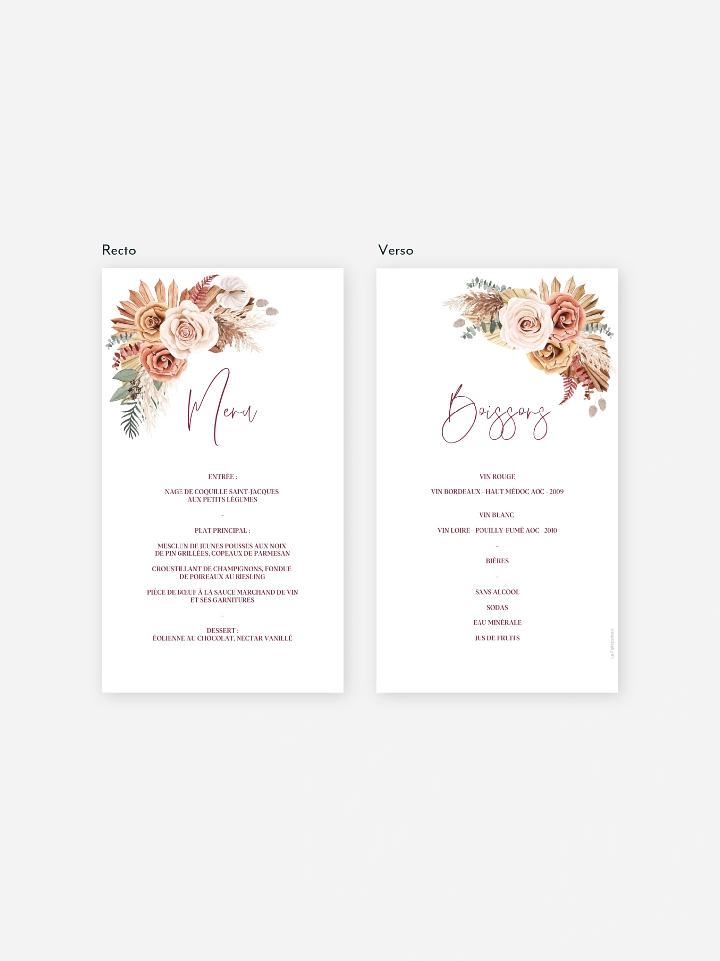 Menu mariage Bohemian Florals