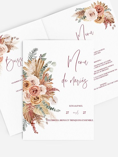 Menu mariage Bohemian Florals