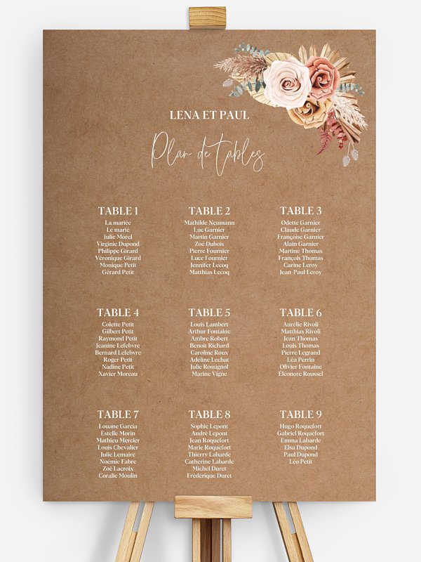 Poster plan de table mariage Bohemian Florals