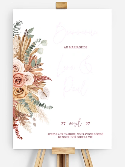 Poster bienvenue mariage Bohemian Florals