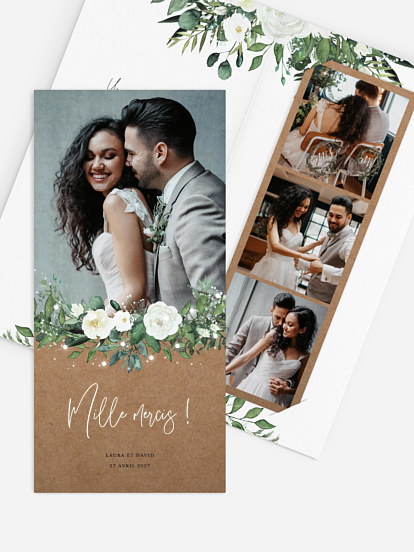 Carte de remerciements Roses enchantées effet kraft