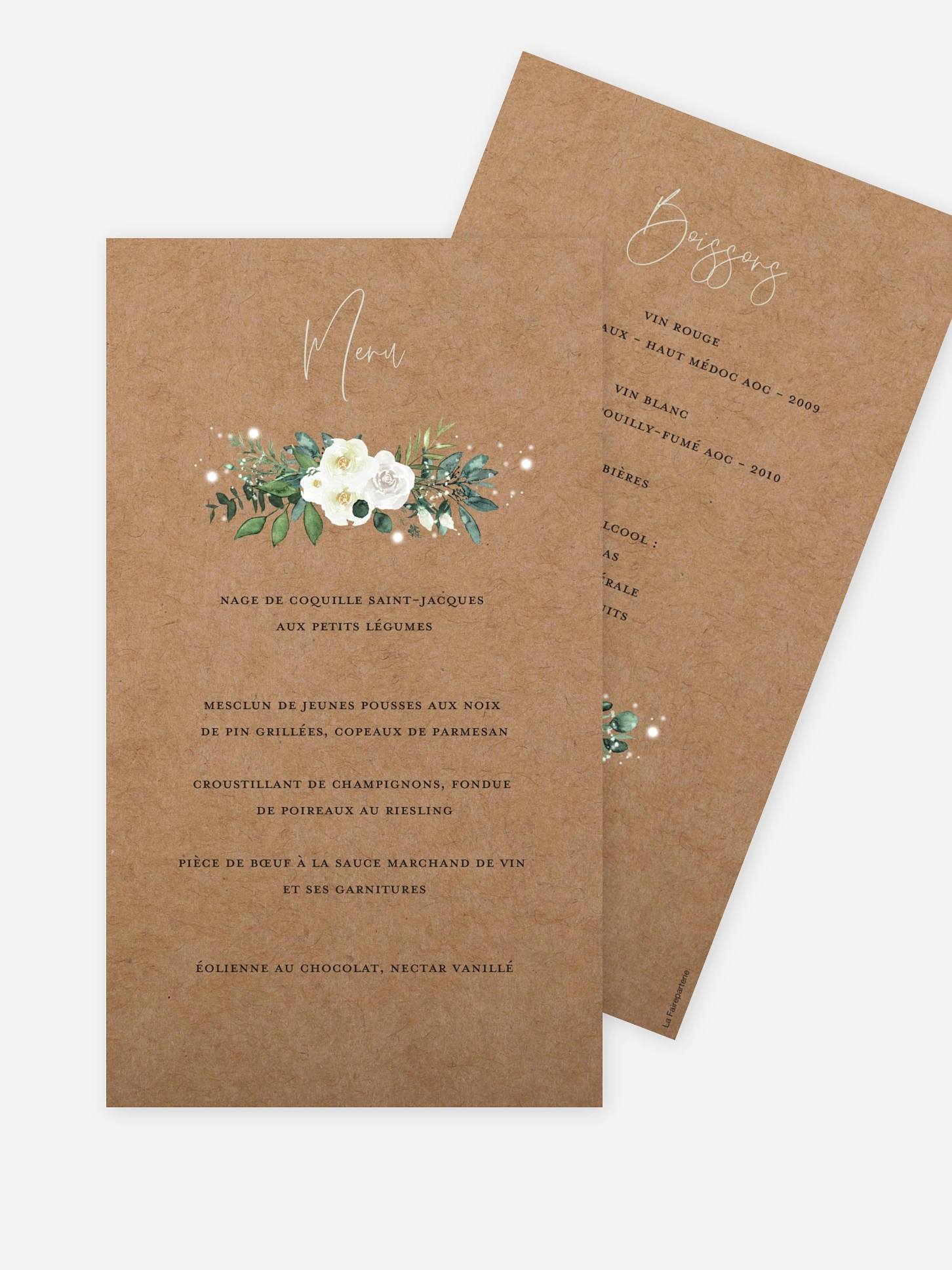 Menu mariage Roses enchantées effet kraft