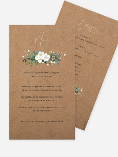 Menu mariage Roses enchantées effet kraft